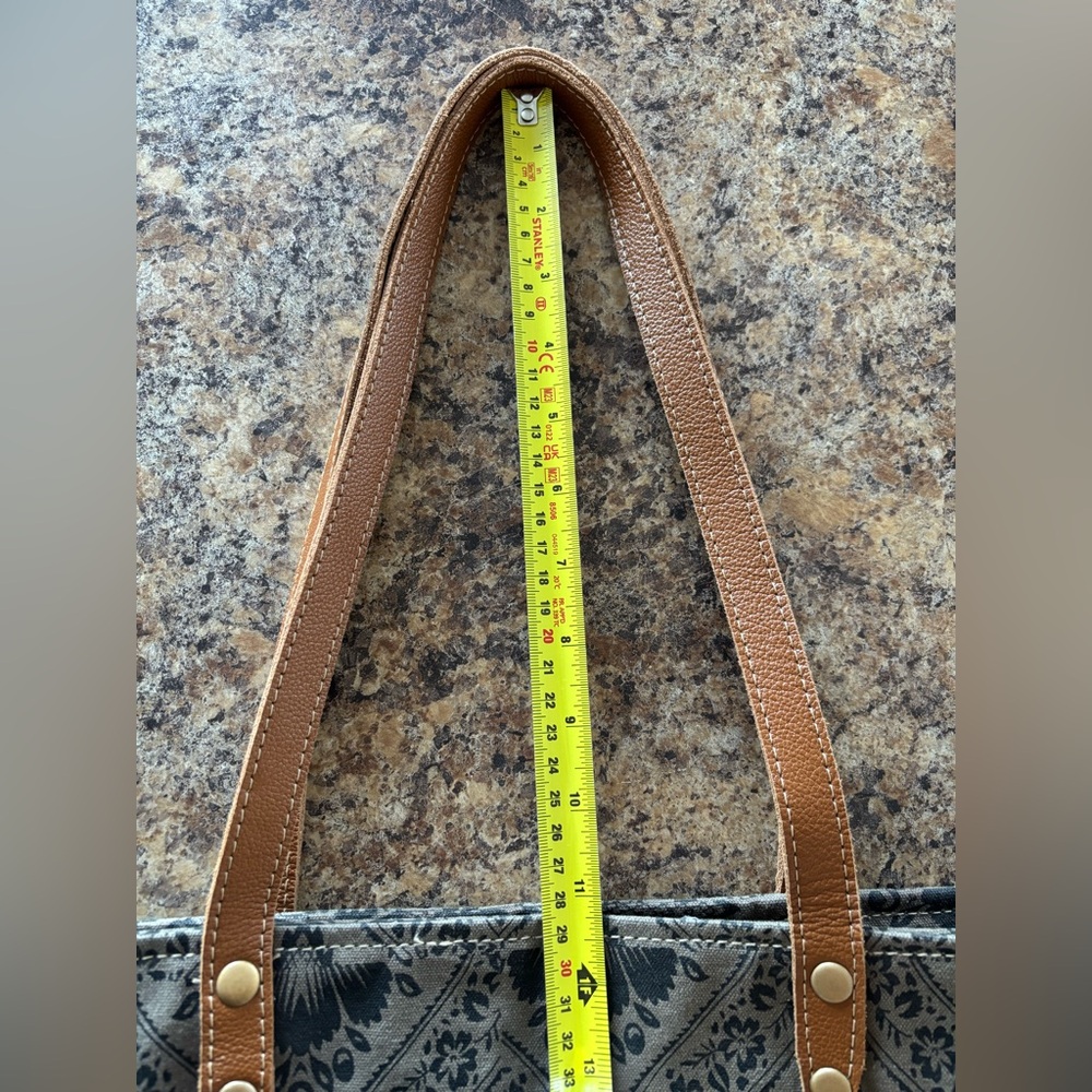 Myra Bag Grey & Blue Patterned Tote with Hair-On Trim - Picture 9 of 15